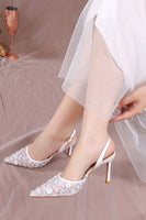 Load image into Gallery viewer, Ivory Pointed Toe Pump Lace Wedding Stiletto Heels