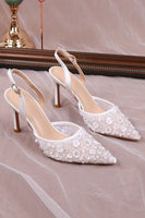 Load image into Gallery viewer, Ivory Pointed Toe Pump Lace Wedding Stiletto Heels