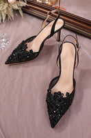 Load image into Gallery viewer, Ivory Appliqued Lace Pump Pointed Toe Wedding Heels