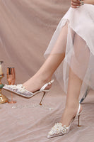 Load image into Gallery viewer, Ivory Appliqued Lace Pump Pointed Toe Wedding Heels