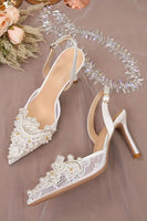 Load image into Gallery viewer, Ivory Appliqued Lace Pump Pointed Toe Wedding Heels