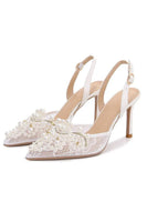 Load image into Gallery viewer, Ivory Appliqued Lace Pump Pointed Toe Wedding Heels