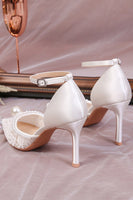 Load image into Gallery viewer, Ivory Lace Pump Point Toe Wedding Stiletto Heels with Pearls