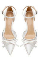 Load image into Gallery viewer, Sparkly Ivory Lace Pointed Toe Beaded Wedding Stiletto Heels with Bow