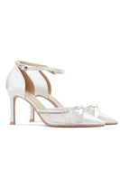 Load image into Gallery viewer, Sparkly Ivory Lace Pointed Toe Beaded Wedding Stiletto Heels with Bow