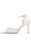 Load image into Gallery viewer, Sparkly Ivory Lace Pointed Toe Beaded Wedding Stiletto Heels with Bow