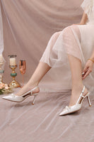 Load image into Gallery viewer, Ivory Satin Pointed Toe Pump Wedding Heels with Bow