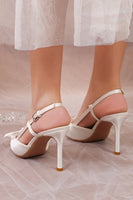 Load image into Gallery viewer, Ivory Satin Pointed Toe Pump Wedding Heels with Bow