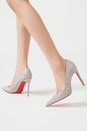 Sparkly Silver Pointed Toe Stiletto Pump Sequin Wedding Heels