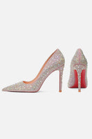 Load image into Gallery viewer, Sparkly Silver Pointed Toe Stiletto Pump Sequin Wedding Heels