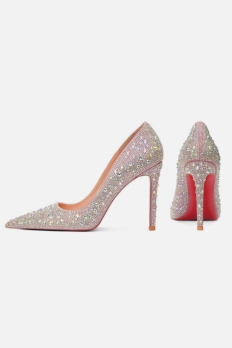 Load image into Gallery viewer, Sparkly Silver Pointed Toe Stiletto Pump Sequin Wedding Heels