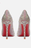 Load image into Gallery viewer, Sparkly Silver Pointed Toe Stiletto Pump Sequin Wedding Heels