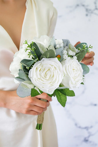 Holding Flower White Bridal Bouquet