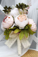 Load image into Gallery viewer, Hand Holding Flower Blush Pink Wedding Bouquet with Bow