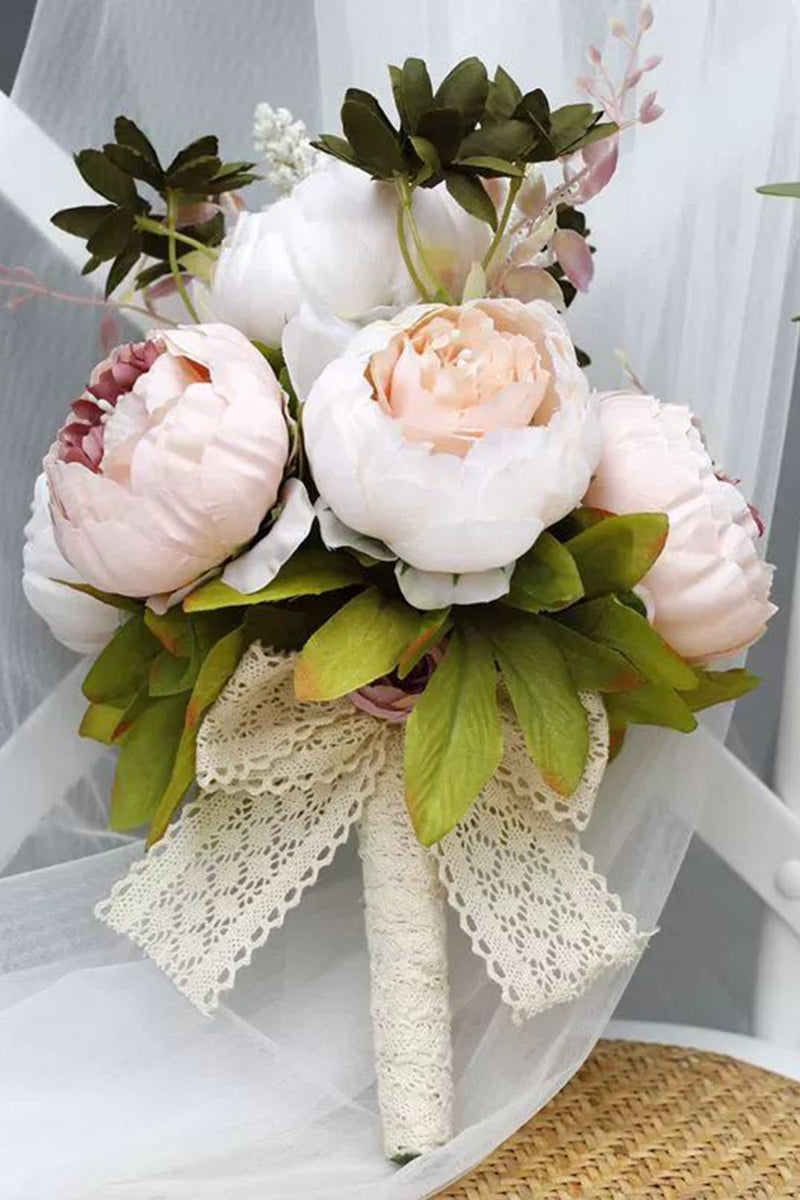 Load image into Gallery viewer, Hand Holding Flower Blush Pink Wedding Bouquet with Bow