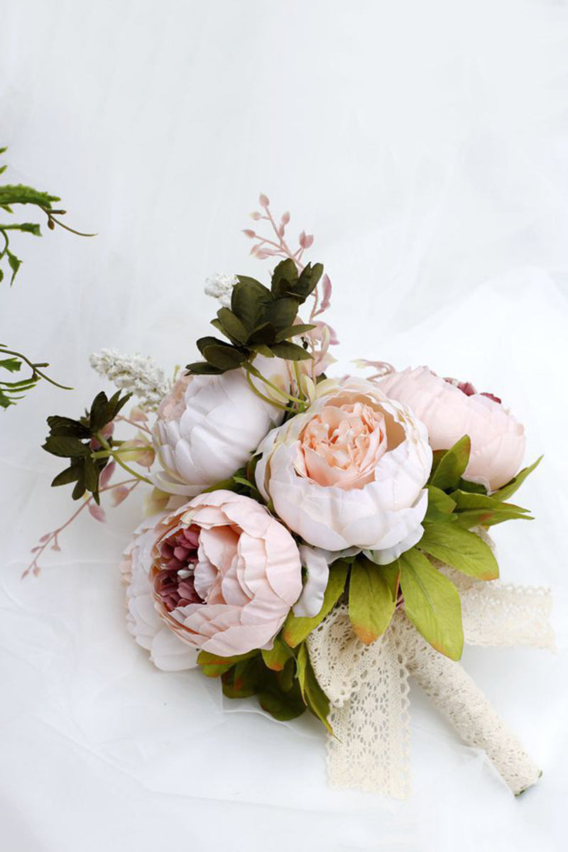 Load image into Gallery viewer, Hand Holding Flower Blush Pink Wedding Bouquet with Bow