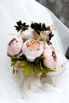 Hand Holding Flower Blush Pink Wedding Bouquet with Bow