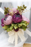 Load image into Gallery viewer, Hand Holding Flower Blush Pink Wedding Bouquet with Bow