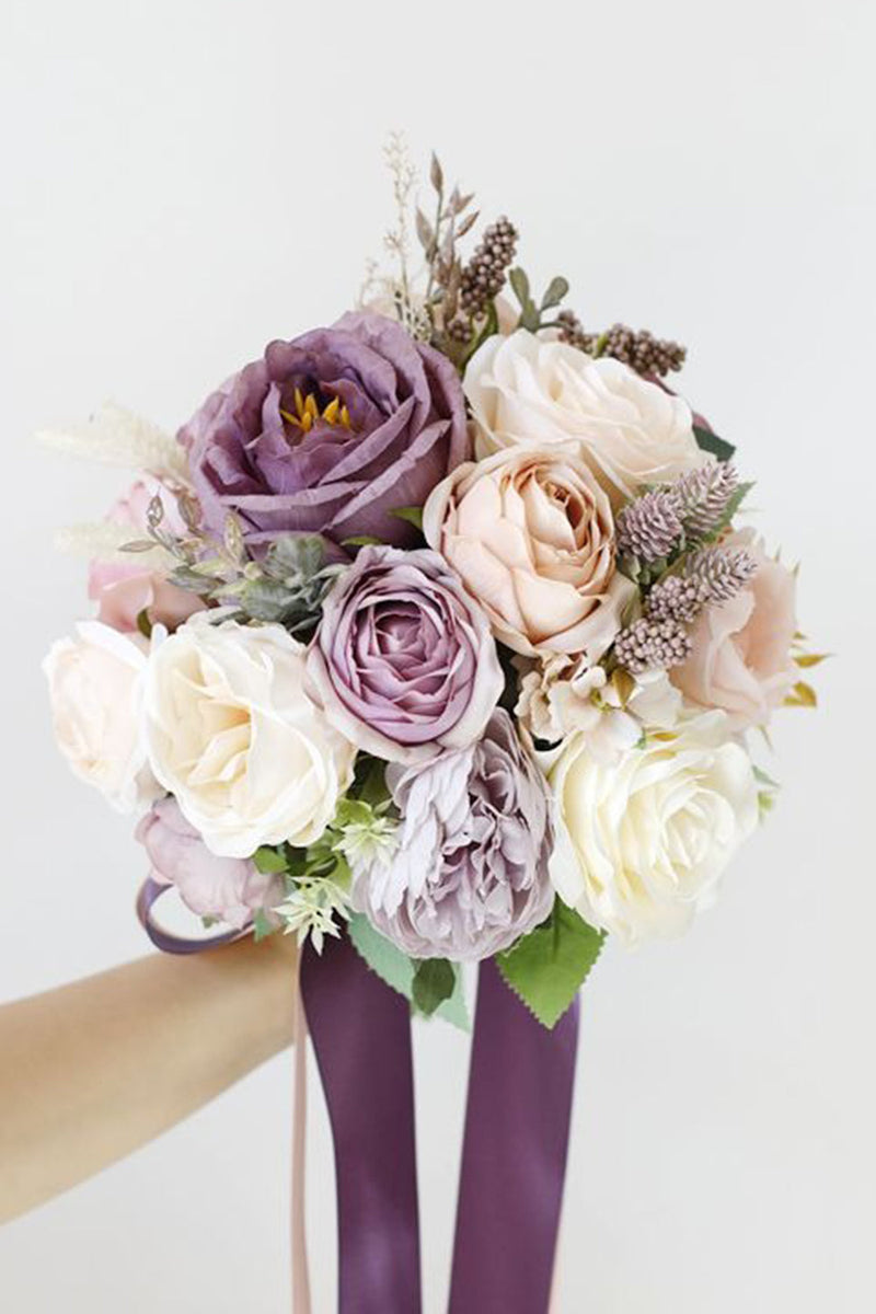 Load image into Gallery viewer, Artificial Flower Purple Bridal Bouquet