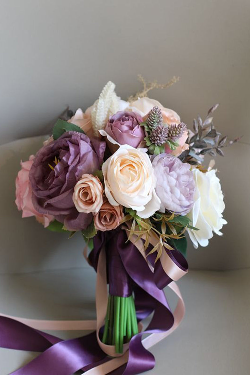 Load image into Gallery viewer, Artificial Flower Purple Bridal Bouquet