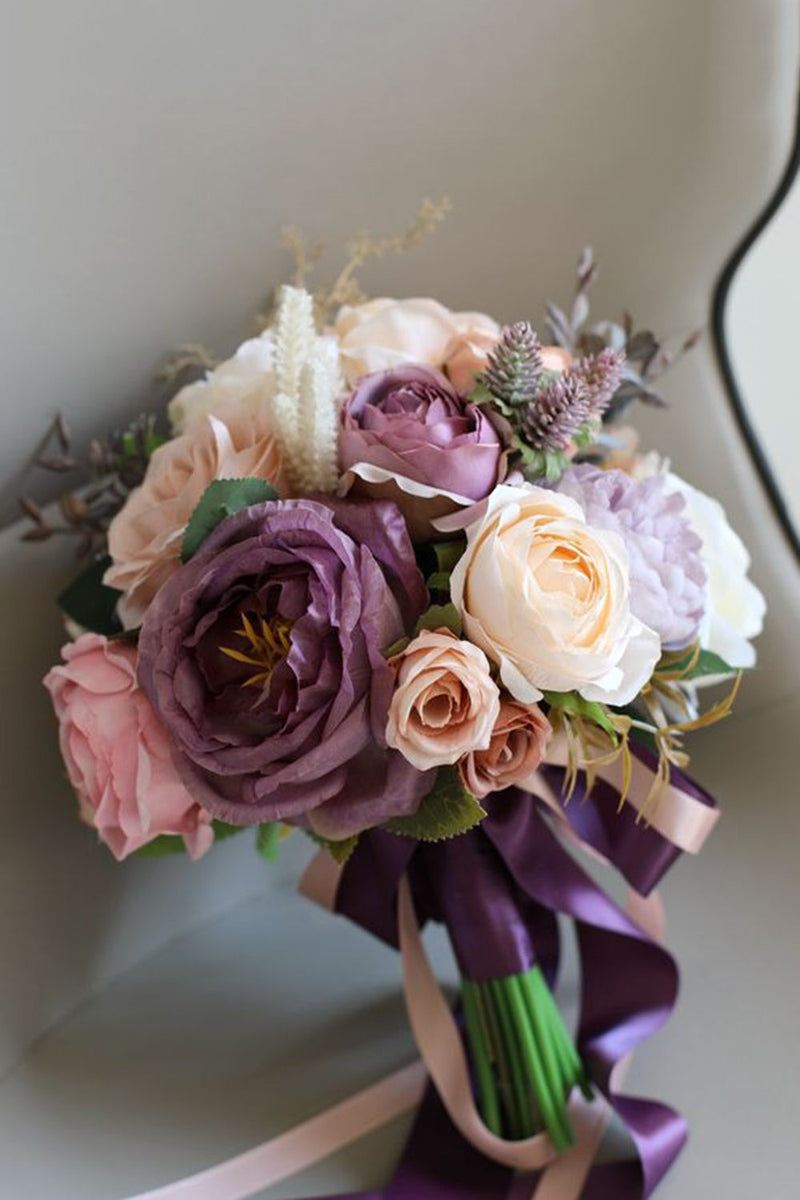 Load image into Gallery viewer, Artificial Flower Purple Bridal Bouquet