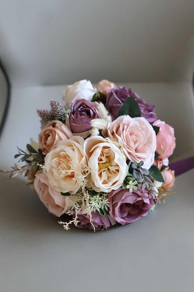 Load image into Gallery viewer, Artificial Flower Purple Bridal Bouquet
