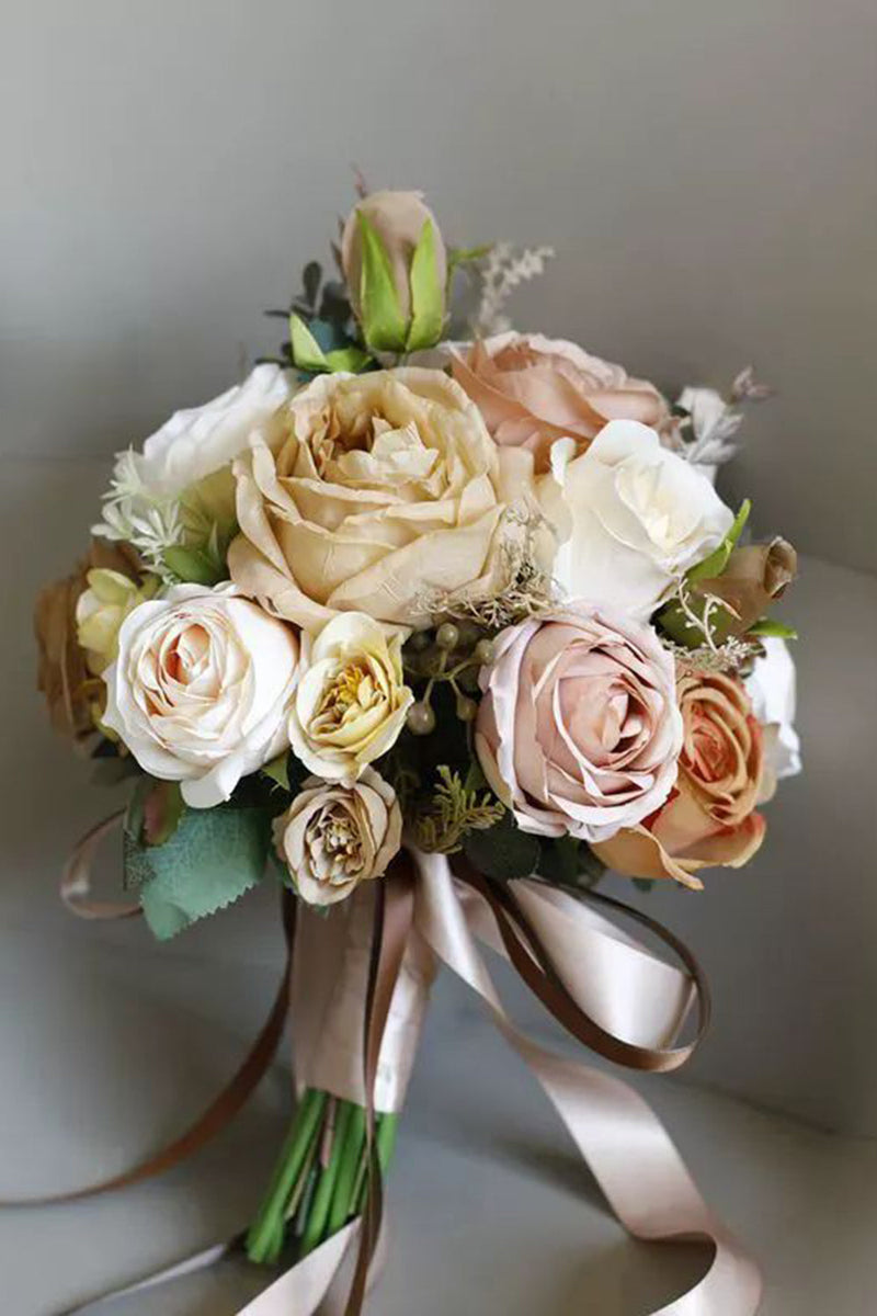 Load image into Gallery viewer, Hand Holding Champagne Flower Bridal Bouquet