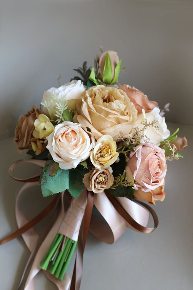 Load image into Gallery viewer, Hand Holding Champagne Flower Bridal Bouquet