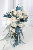 Load image into Gallery viewer, Hand Holding White and Blue Bridal Bouquet