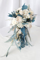 Load image into Gallery viewer, Hand Holding White and Blue Bridal Bouquet