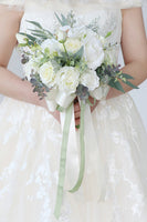 Load image into Gallery viewer, Hand Holding Flower White Bridal Bouquet with Bow