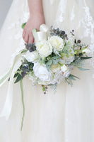 Load image into Gallery viewer, Hand Holding Flower White Bridal Bouquet with Bow