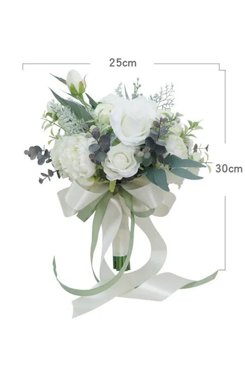 Load image into Gallery viewer, Hand Holding Flower White Bridal Bouquet with Bow