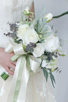 Load image into Gallery viewer, Hand Holding Flower White Bridal Bouquet with Bow