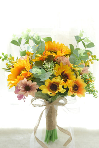 Hand Holding Yellow Bridal Bouquet with Bow