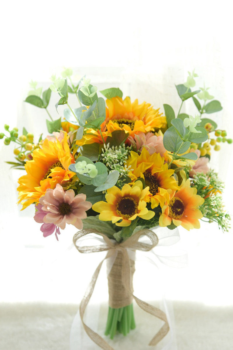 Load image into Gallery viewer, Hand Holding Yellow Bridal Bouquet with Bow