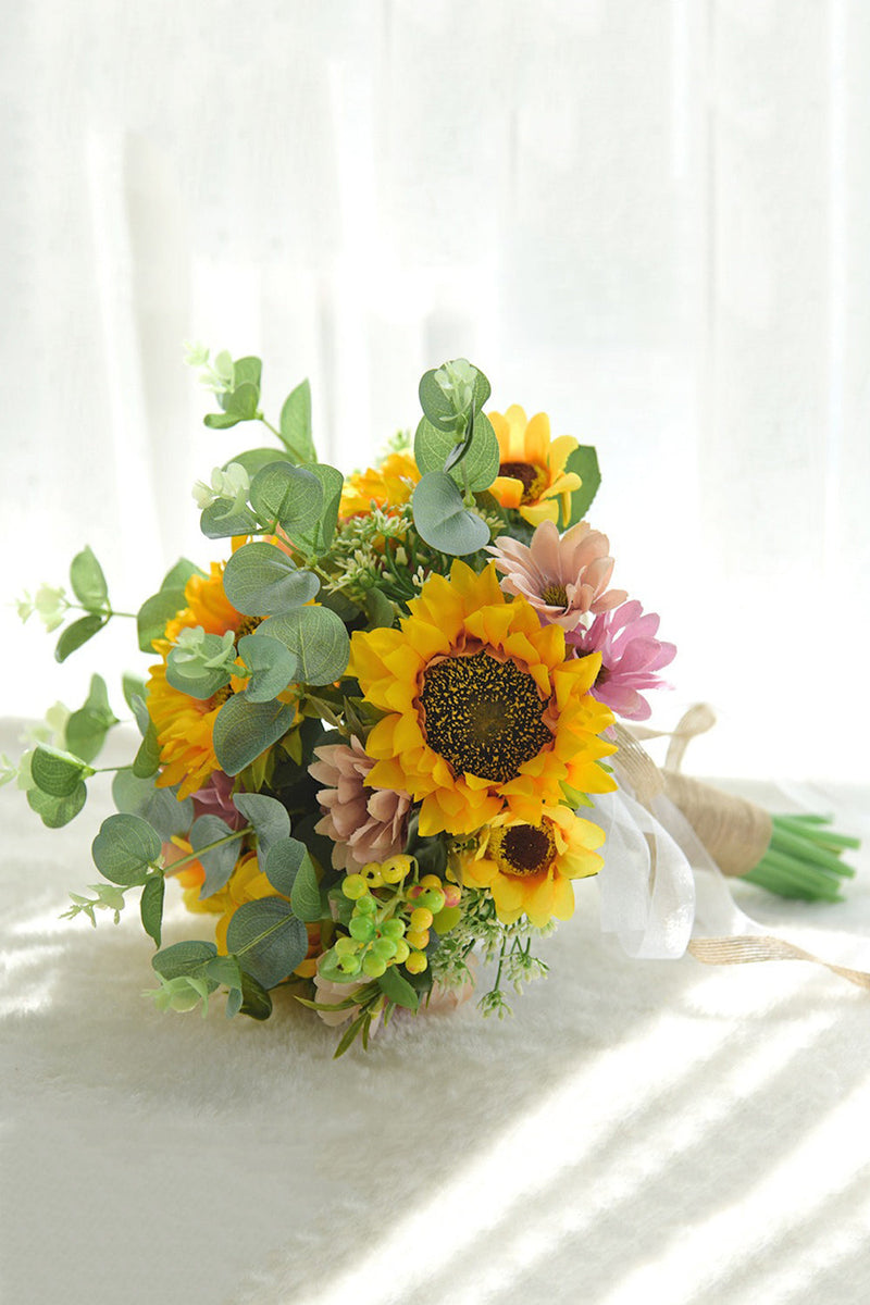 Load image into Gallery viewer, Hand Holding Yellow Bridal Bouquet with Bow