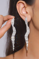 Load image into Gallery viewer, Sparkly Silver Wave Shaped Long Prom Drop Earrings with Rhinestones
