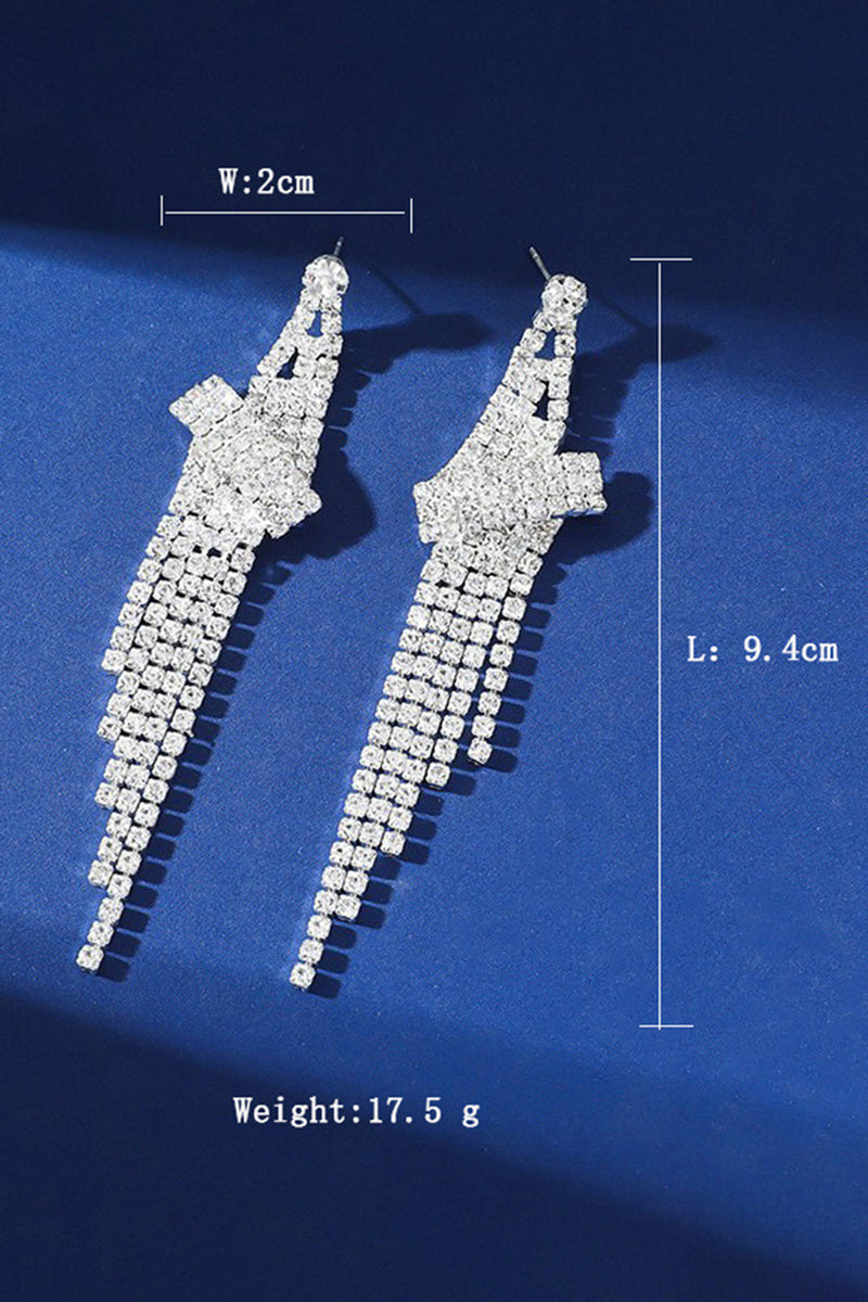 Load image into Gallery viewer, Sparkly Silver Party Drop Fringed Earrings with Rhinestones
