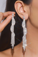 Load image into Gallery viewer, Sparkly Fringed Silver Long Prom Drop Earrings with Rhinestones