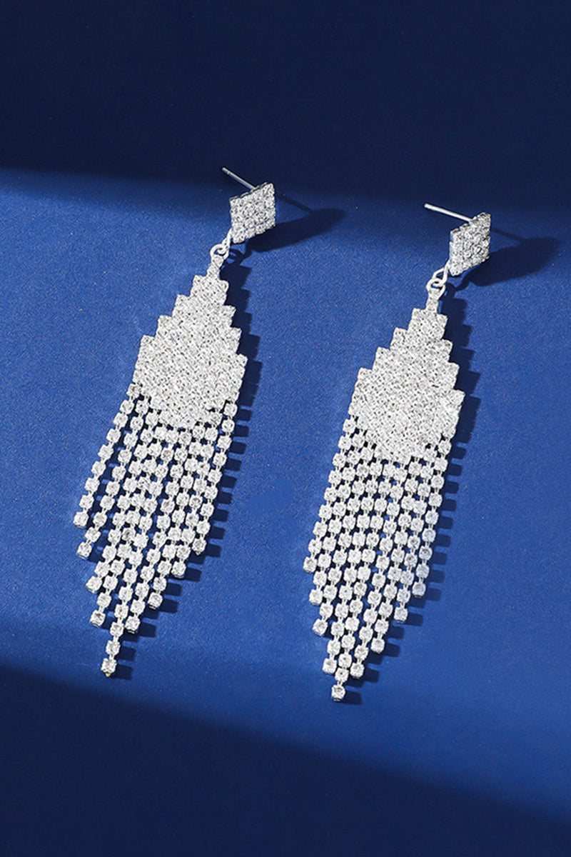 Load image into Gallery viewer, Sparkly Silver Fringed Crystal Party Drop Earrings