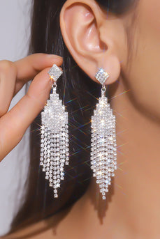 Sparkly Silver Fringed Crystal Party Drop Earrings