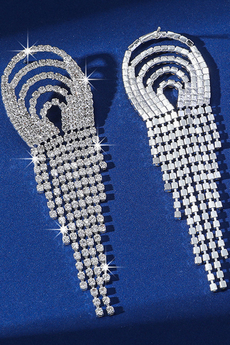 Load image into Gallery viewer, Sparkly Silver Party Fringed Drop Earrings with Rhinestones