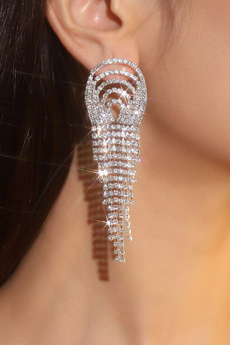 Load image into Gallery viewer, Sparkly Silver Party Fringed Drop Earrings with Rhinestones
