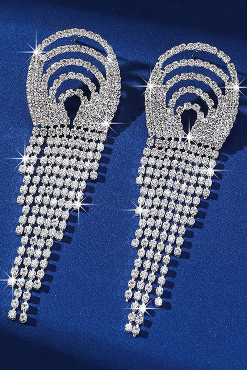 Load image into Gallery viewer, Sparkly Silver Party Fringed Drop Earrings with Rhinestones