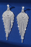Load image into Gallery viewer, Sparkly Silver Fringed Prom Teardrop Drop Earrings with Rhinestones