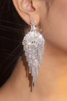 Load image into Gallery viewer, Sparkly Silver Fringed Prom Teardrop Drop Earrings with Rhinestones