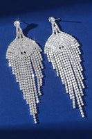 Load image into Gallery viewer, Sparkly Silver Fringed Prom Teardrop Drop Earrings with Rhinestones