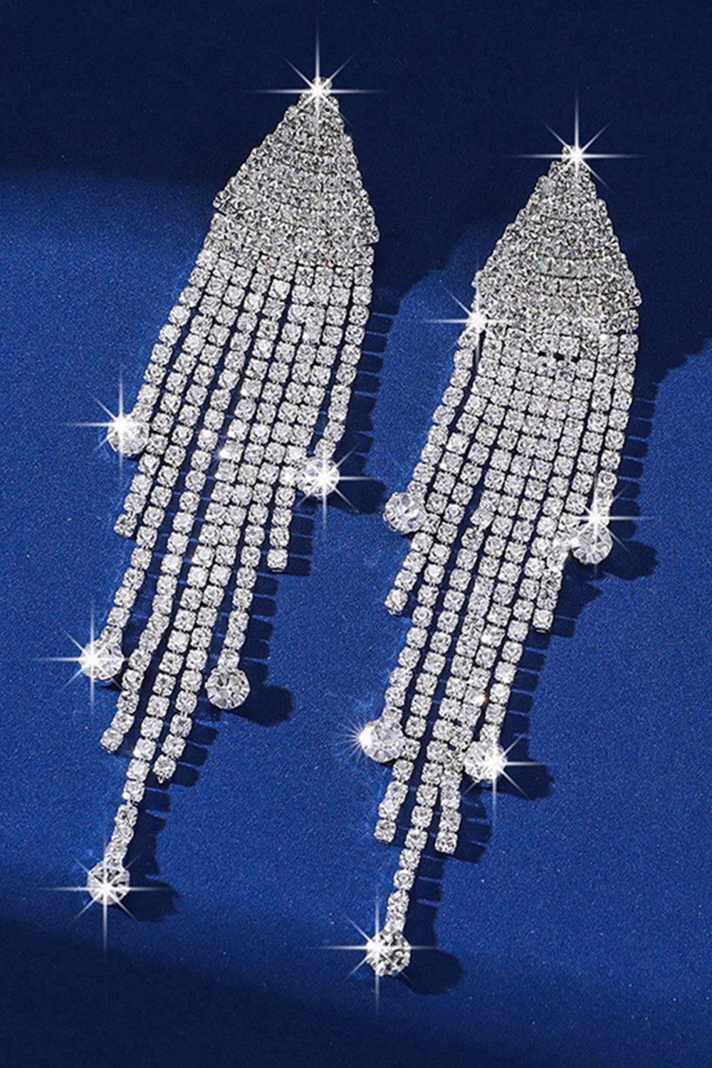 Sparkly Silver Fashion Prom Fringed Drop Earrings with Rhinestones