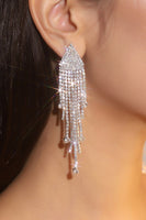 Load image into Gallery viewer, Sparkly Silver Fashion Prom Fringed Drop Earrings with Rhinestones